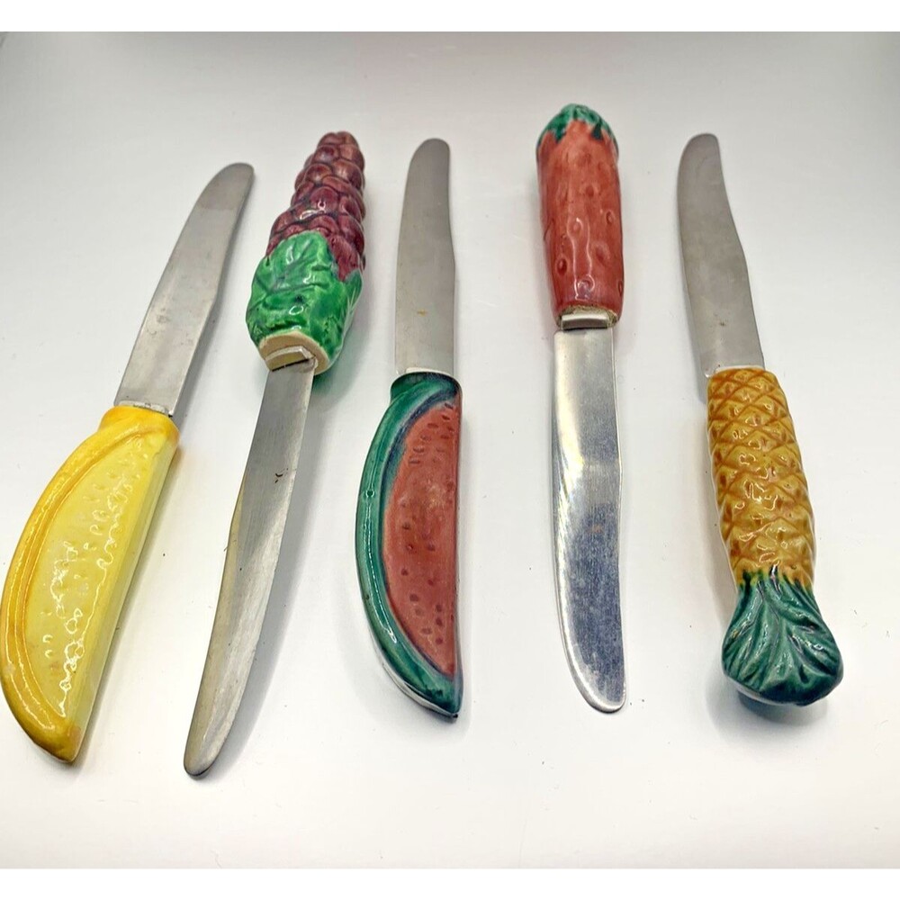 Vintage Fruit Handle Butter Spreaders Set, Strawberry, Pineapple, Grapes